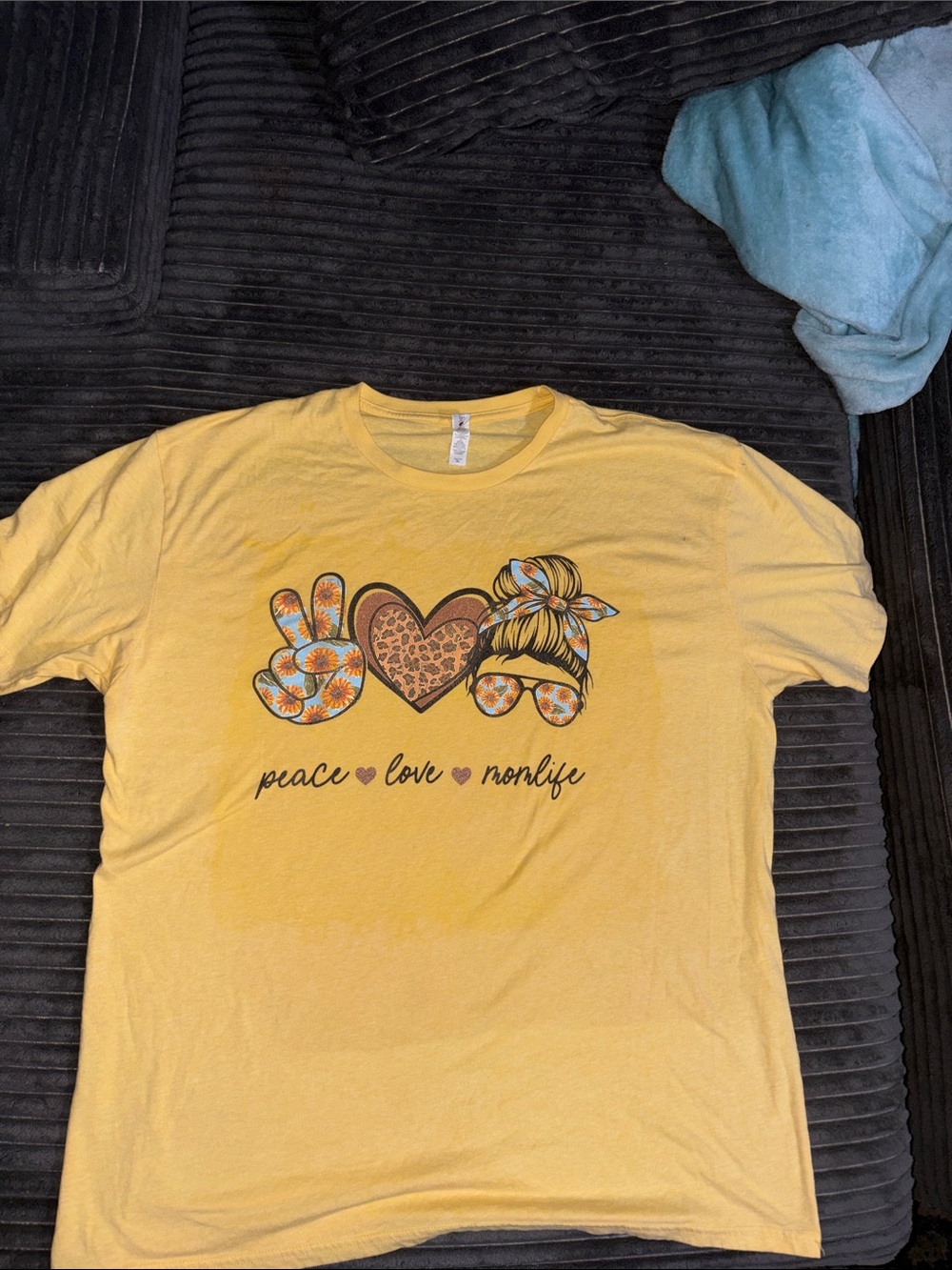 Next Level Apparel Yellow 'Peace Love Momlife' Graphic Tee